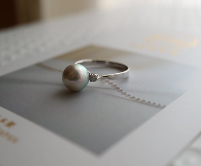 1粒パール指輪 8.5ミリあこや真珠リング ダイア付き プラチナ 日本直送