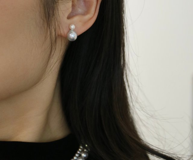 日本製 2WAY あこや真珠ピアス 4mm+8mm 白系真珠とグレー系真珠 二色ピアス - ショップ KOKO PEARL JEWELRY ピアス・イヤリング  - Pinkoi