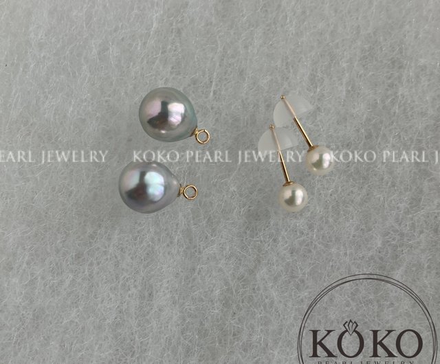 日本製 2WAY あこや真珠ピアス 4mm+8mm 白系真珠とグレー系真珠 二色ピアス - ショップ KOKO PEARL JEWELRY ピアス・イヤリング  - Pinkoi