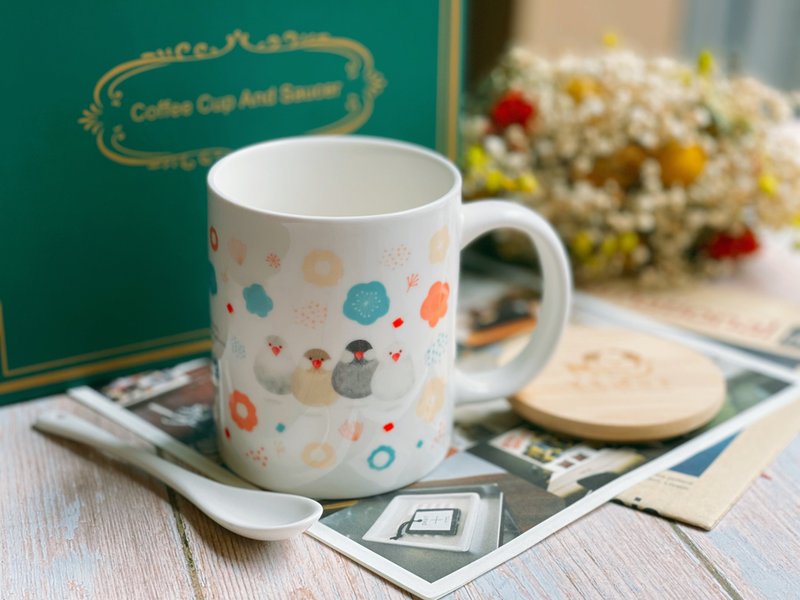 Happy bird-hand-painted Mug/Ceramic Mug/Mug Gift Box - แก้วมัค/แก้วกาแฟ - เครื่องลายคราม ขาว