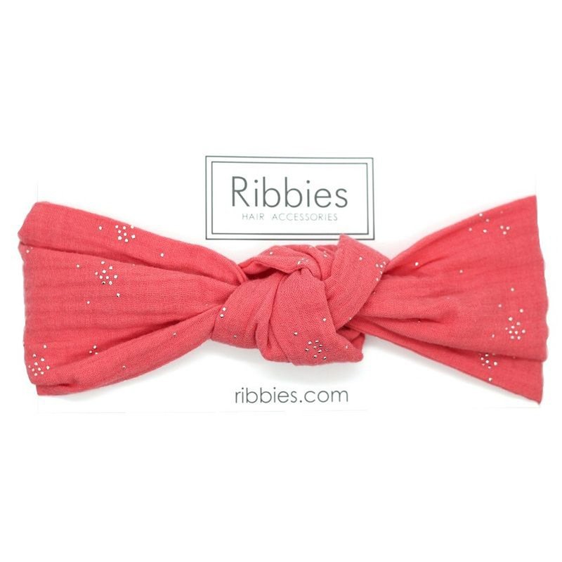 Ribbies adult wide twist headband - coral Silver dots winter limited edition - เครื่องประดับผม - ผ้าฝ้าย/ผ้าลินิน 