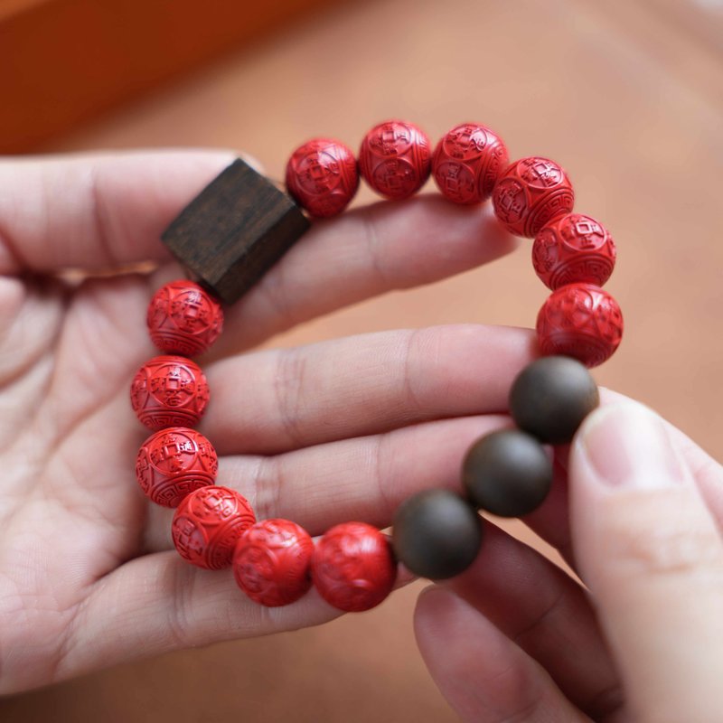 朱砂 五帝平安 吉祥守護ブレスレット 贈答用・自分用 上品な珠数 老山白檀との組み合わせ - ブレスレット - その他の素材 レッド