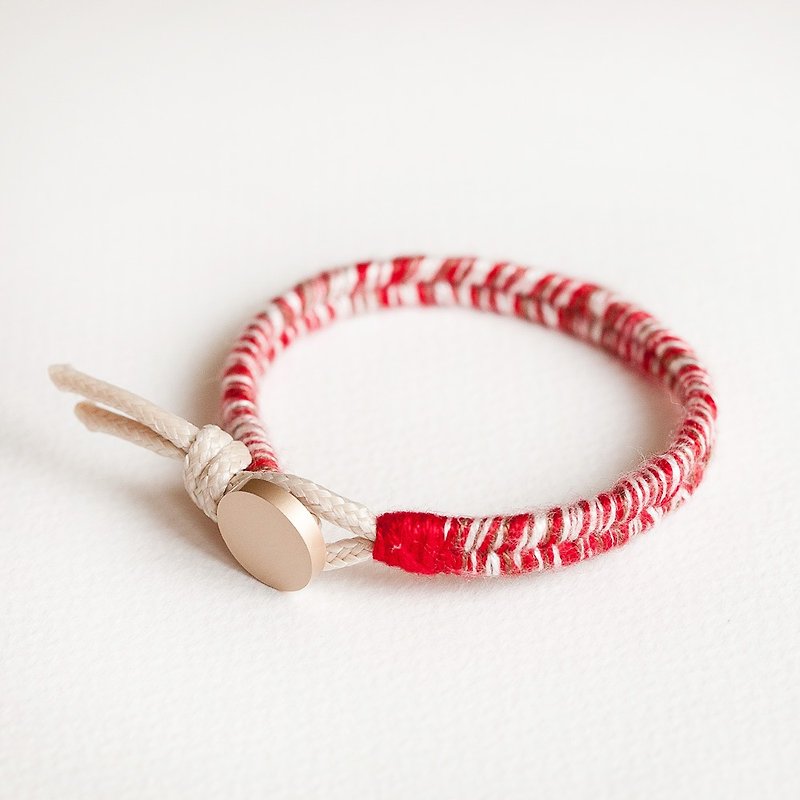 Boho hippie wind mixed red cotton thread wrapped scrub gold button braided bracelet bracelet "small chain club" male and female neutral models BTW031 - Bracelets - Cotton & Hemp Red