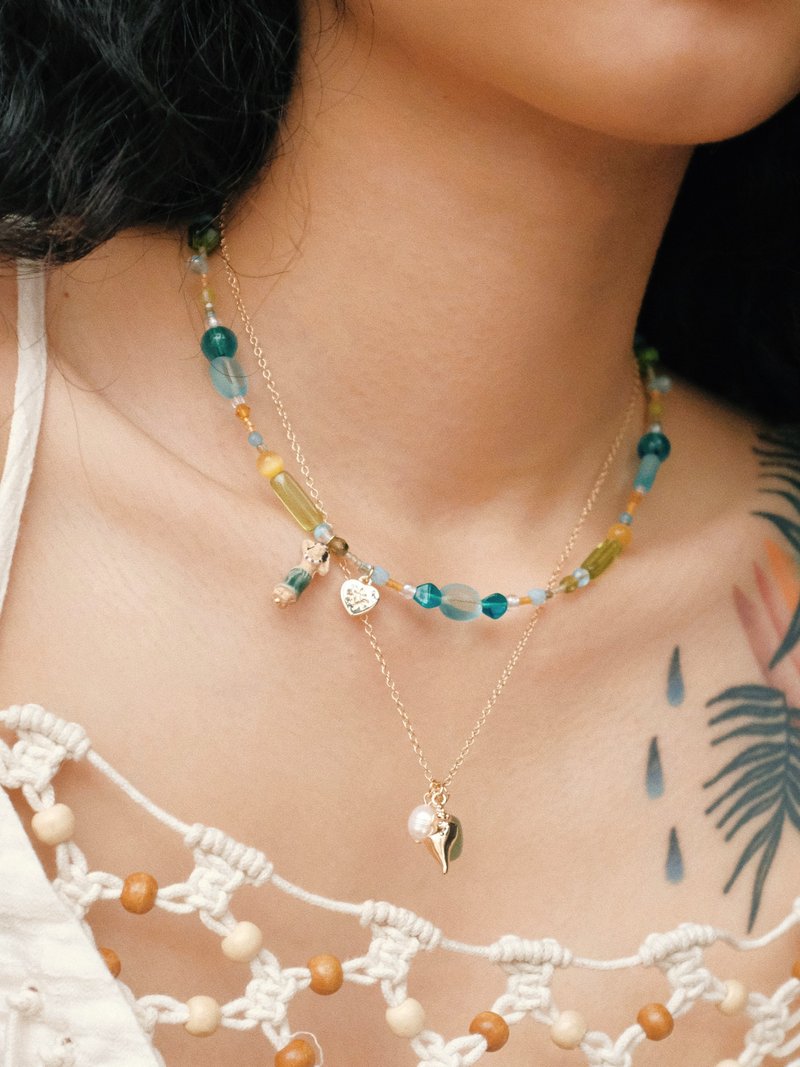 【Honolulu】 Hawaii's Fantasy Craze 2.0 | Original handmade necklace with vintage - Necklaces - Other Materials Blue