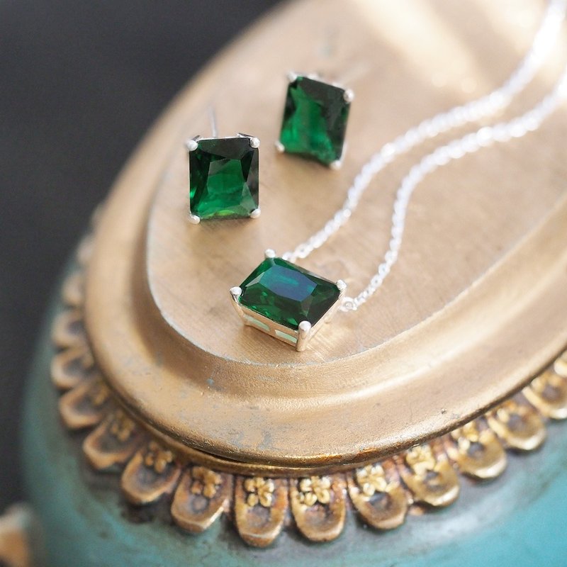 2点set) エメラルド ネックレス ピアス シルバー925 - ネックレス - 金属 グリーン