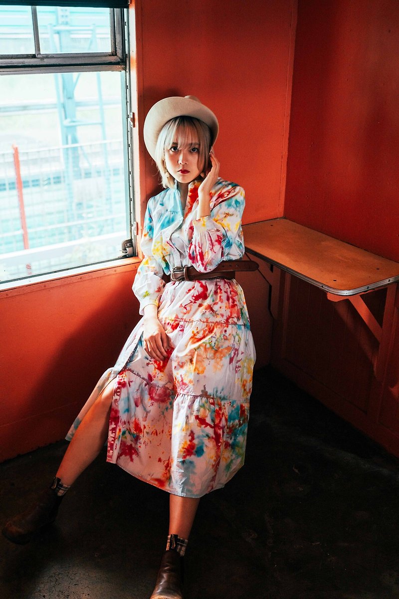 彩色紥染恤裙 - One Piece Dresses - Cotton & Hemp Multicolor