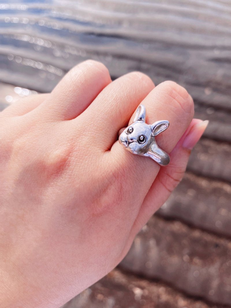 Easter Bunny Easter Bunny Sterling Silver Pound Ring - แหวนทั่วไป - เงิน สีเงิน