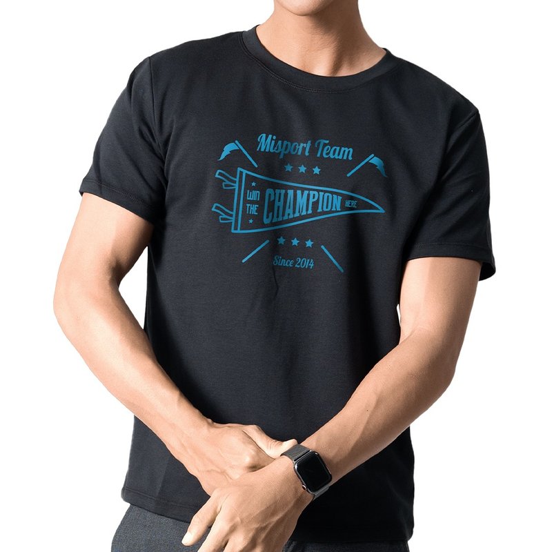 立體機能棉T-運動迷之旗 運動衣 機能服 MIT台灣製 - 運動上衣/排汗衫 - 聚酯纖維 黑色
