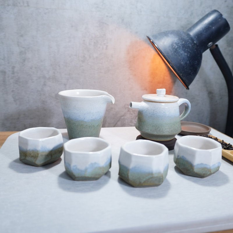 消光藍白茶具組 - 茶壺/茶杯/茶具 - 陶 多色