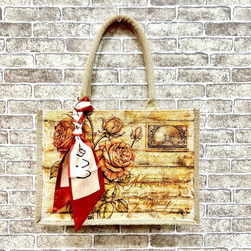 [Handmade] Western Rose – Small horizontal zipper – Cultural and creative style life bag - Handbags & Totes - Cotton & Hemp Multicolor