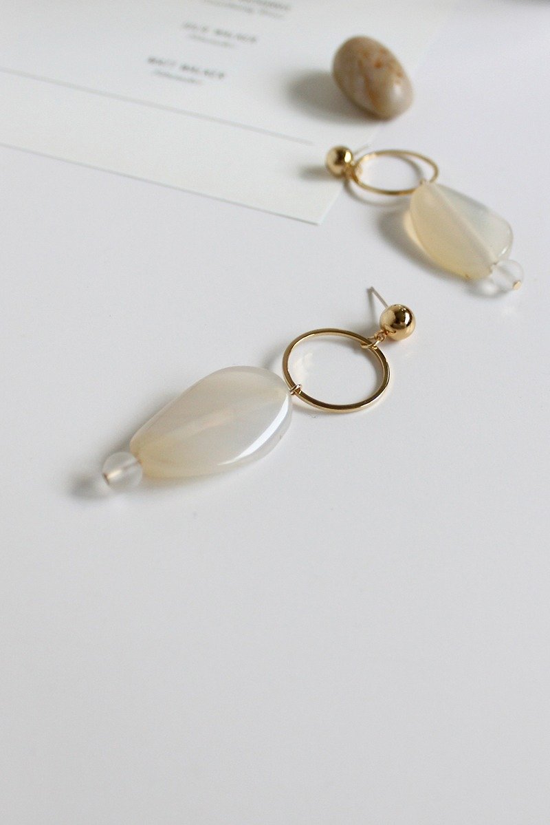 [manon #3 agate earrings] Sterile silver ear pin / clip-made - ต่างหู - โลหะ ขาว