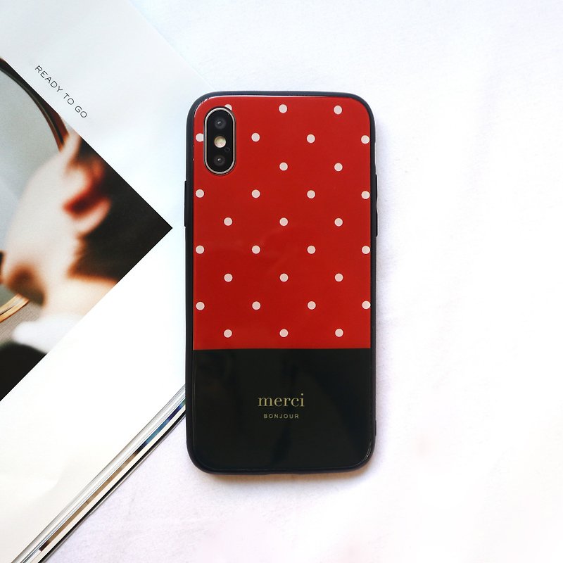 Black and red dot glass phone case - เคส/ซองมือถือ - แก้ว สีแดง
