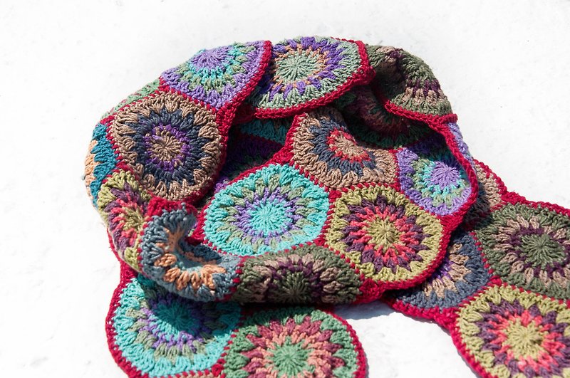 Handmade crocheted silk scarf/crocheted scarf/handmade flower woven scarf/cotton knitting-red forest flowers - Knit Scarves & Wraps - Cotton & Hemp Multicolor