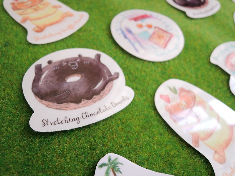 拉筋熊甜品系列透明貼紙 - 貼紙 - 紙 多色