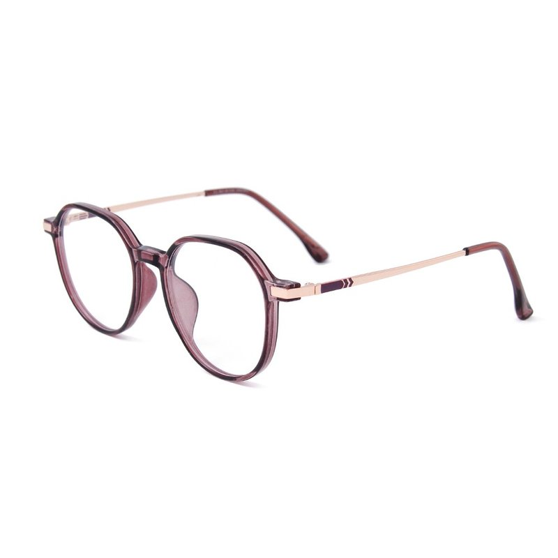 Literary Retro Translucent Purple Brown TR90 Lightweight Geometric Frame UV400 Blue Light Filter Glasses│Elven Cloud and Rain Tiles - กรอบแว่นตา - พลาสติก หลากหลายสี