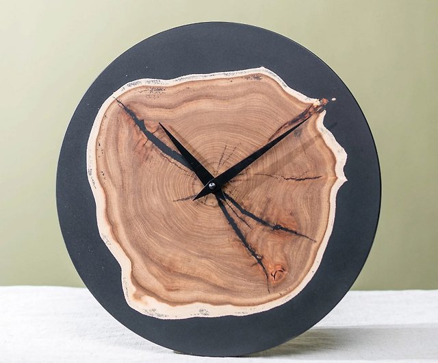 木版画エポキシ壁時計/ユニークなデザイナー装飾/丸時計手作りギフト