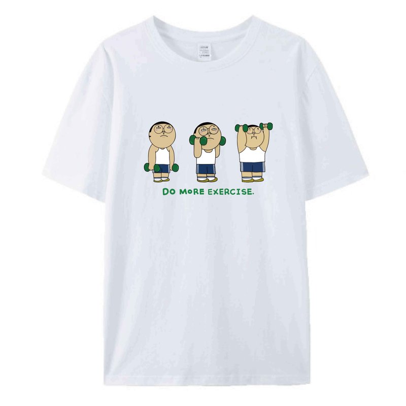 多運動 白  / 插畫T恤  T-SHIRT  夏季短袖 純棉 上衣 - 男 T 恤 - 棉．麻 白色