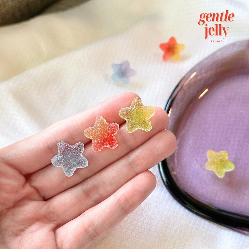 Colourful Candy Star Earrings, Handmade Resin Star Earrings, Kawaii Earrings - 耳環/耳夾/耳骨夾 - 樹脂 多色