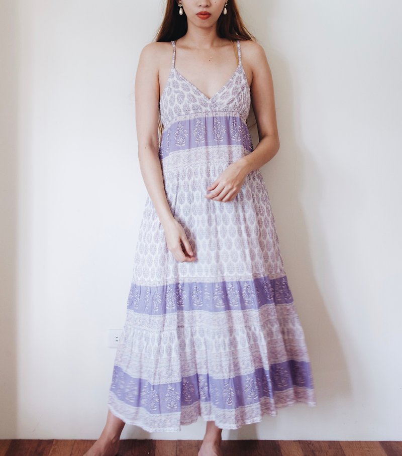 Vintage Indian thin shoulder strap purple totem dress - One Piece Dresses - Cotton & Hemp 