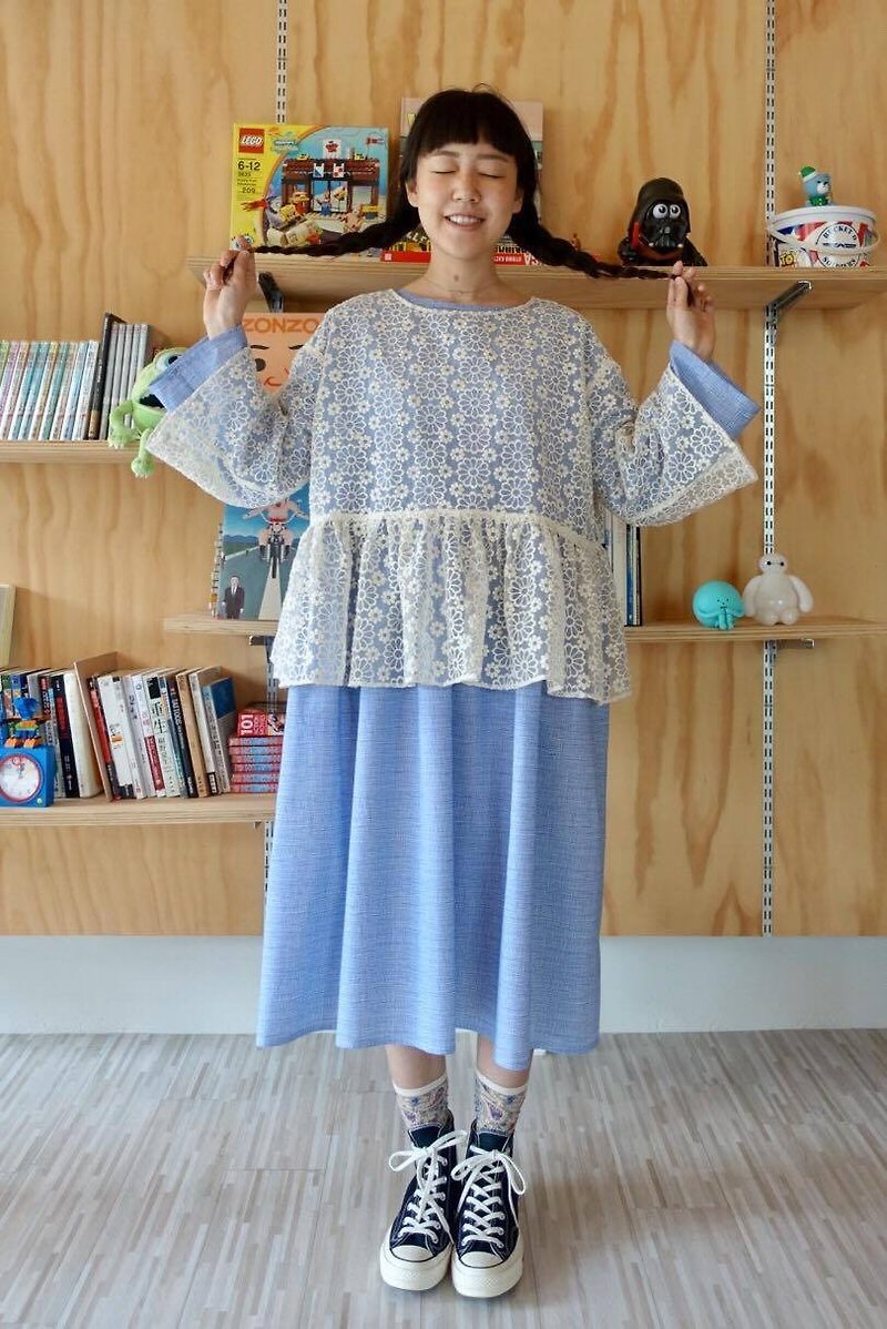Two-piece lace dress - One Piece Dresses - Cotton & Hemp Blue