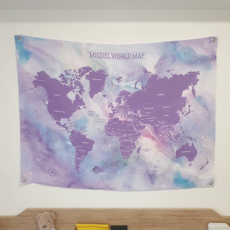 [Customized] World map hanging cloth/name customized/purple - โปสเตอร์ - วัสดุอื่นๆ สีม่วง