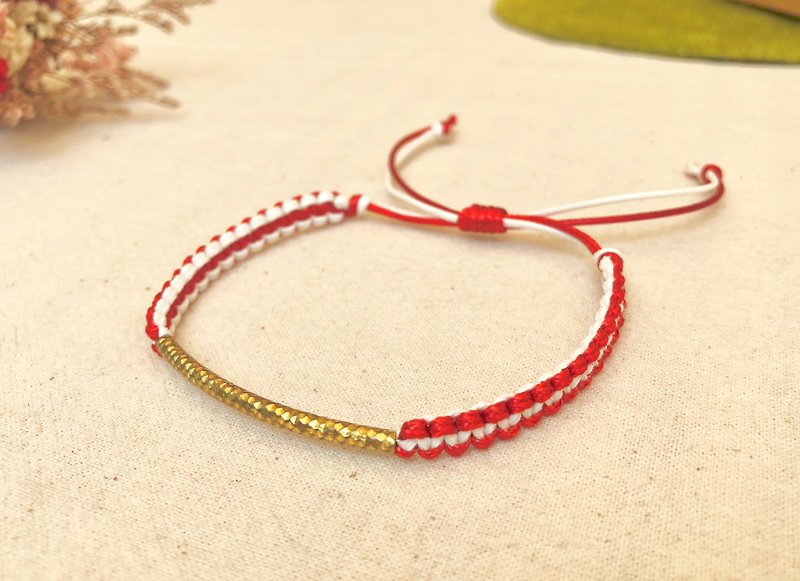 日本雙色黃銅繩編系列 (手環/腳環) - 手鍊/手環 - 防水材質 紅色