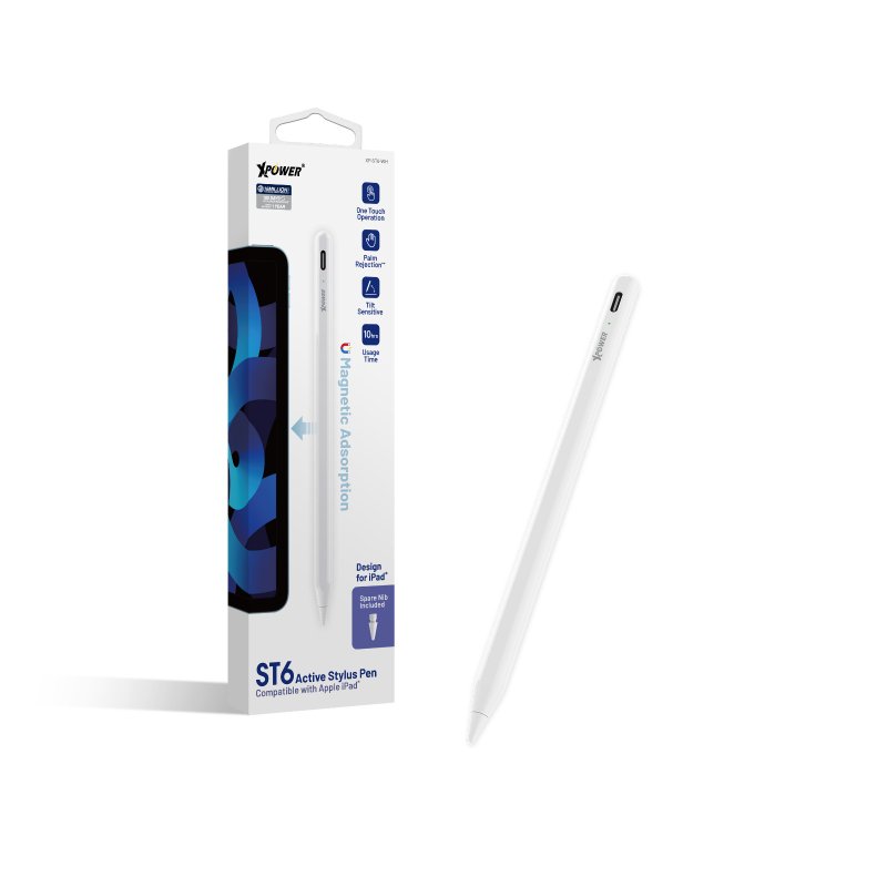 XPower ST6 磁吸主動式觸控筆 - Apple iPad 適用 - 科技小物 - 其他金屬 白色
