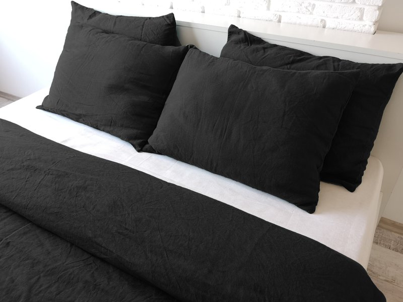 Black linen pillowcase / Black pillow cover / Euro, American, Taiwan size - 寢具/床包 - 亞麻 黑色