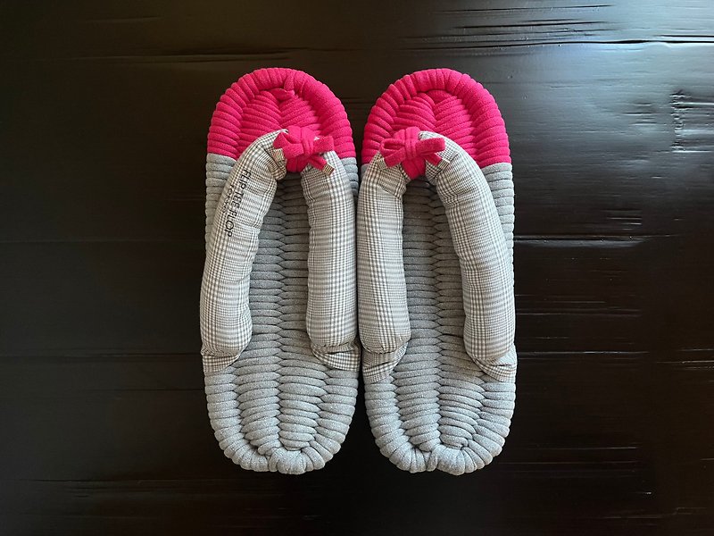 【FLIP TEE FLOP】24cm 布ぞうり ピンク グレー グレンチェック - 室內拖鞋 - 棉．麻 粉紅色