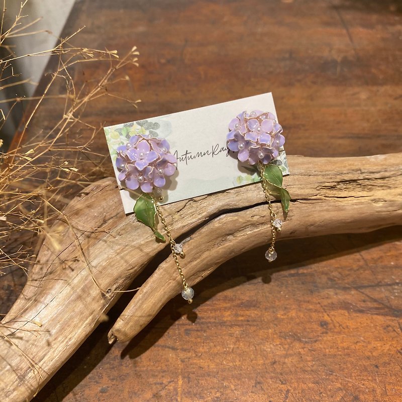 繡球花 • 粉紫 - 垂墜款手工樹脂耳環 飾品 禮物 - 耳環/耳夾 - 樹脂 