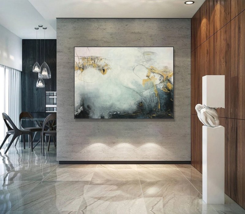 Large Abstract Blue And Gold Contemporary Paintings On Canvas Original Oil Art - 壁貼/牆壁裝飾 - 壓克力 多色