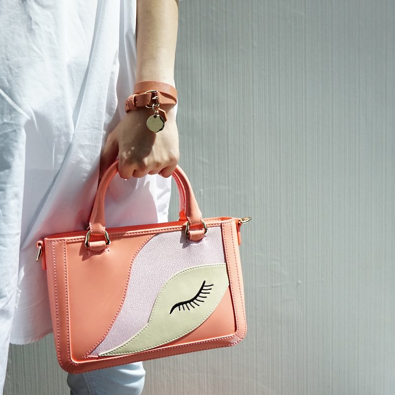 Kanali peach lacquered Italian cowhide handbag / cross-body bag - Messenger Bags & Sling Bags - Genuine Leather Orange
