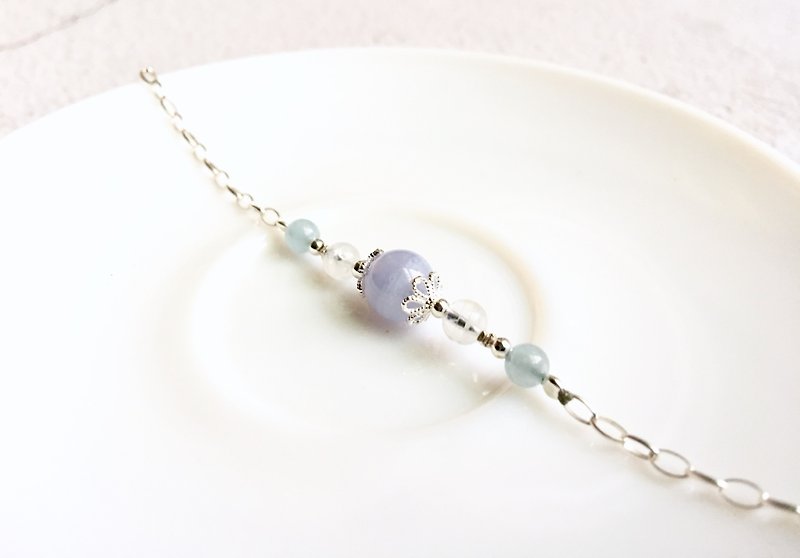 Ops Blue Lace Agate Moonstone Aquamarine Gemstones Silver bracelet - Bracelets - Gemstone Blue