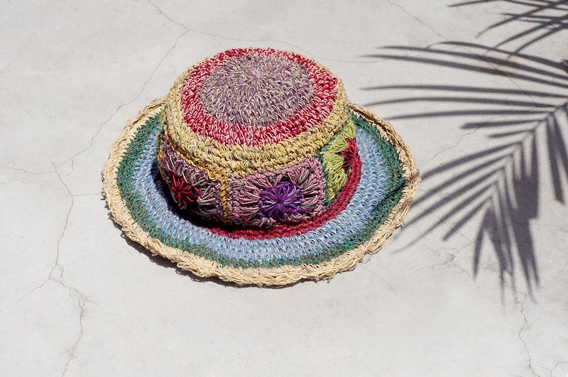Hand-knitted cotton hats / knit hats / fisherman hats / straw hats crocheted hat-Tropical South American style flower weaving - หมวก - ผ้าฝ้าย/ผ้าลินิน หลากหลายสี
