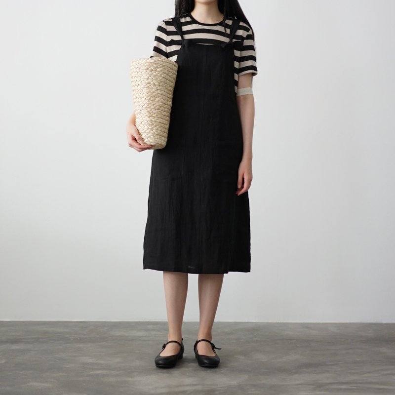 Dungarees Dress Black - 洋裝/連身裙 - 棉．麻 黑色