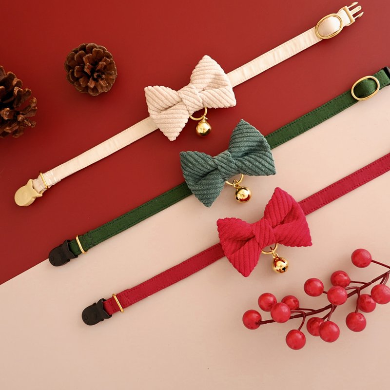 MERRY WALE safety collar, 3 colors, Christmas theme, removable bow, 2 sizes. - 項圈/牽繩 - 棉．麻 多色