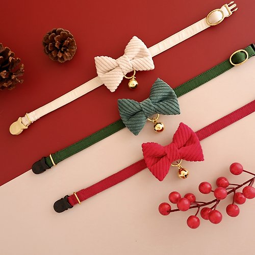 Purrcraft MERRY WALE safety collar, 3 colors, Christmas theme, removable bow, 2 sizes.