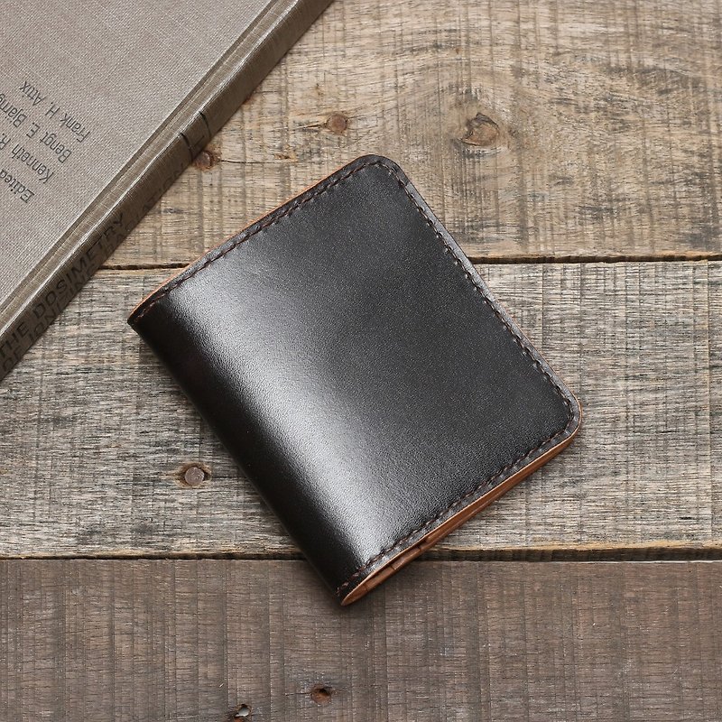 Crafted short clip | Stone black hand-dyed vegetable tanned cow leather | multi-color - Wallets - Genuine Leather Black