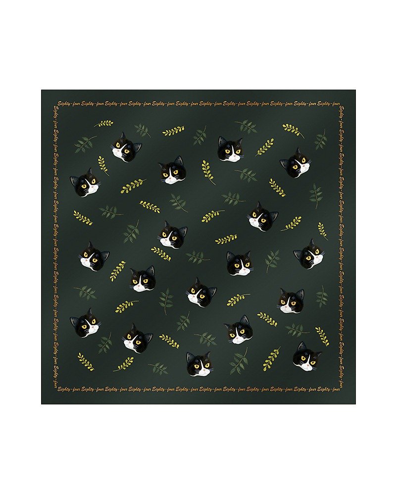 Christmas gift Cat illustration Multifunctional Silk towel - ผ้าพันคอ - เส้นใยสังเคราะห์ สีเขียว