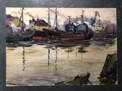 水彩画 (出港準備)額縁付き 水彩画 (出港準備)額縁付き