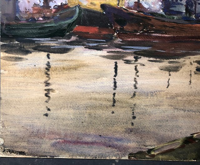 港の船 水彩画 壁アート ホームデコレーション - ショップ