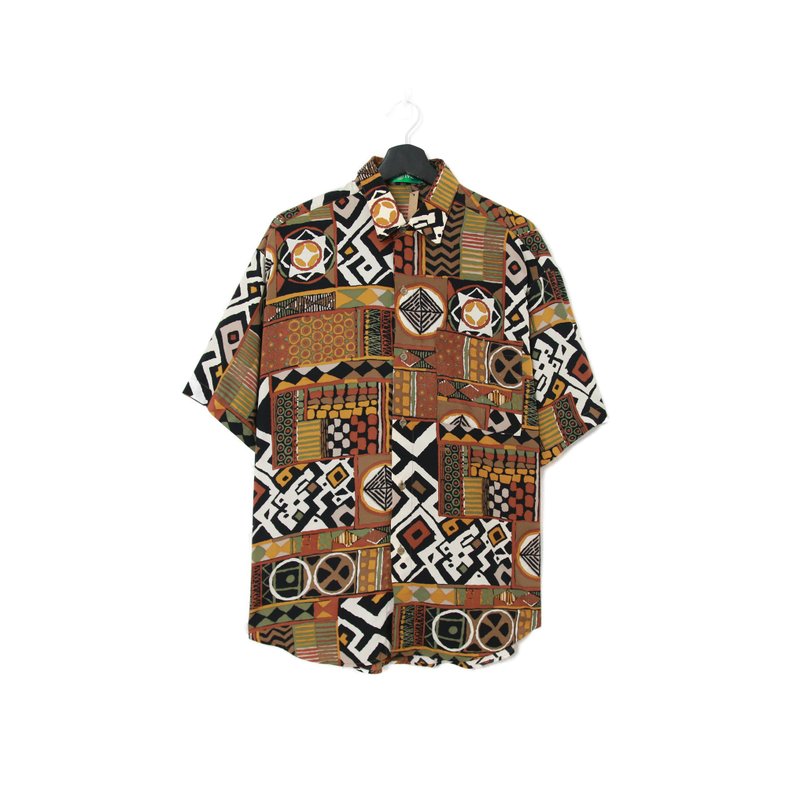 Back to Green- 短袖花襯衫 復古撞色圖騰ss-20 vintage shirt - 男背心 - 絲．絹 