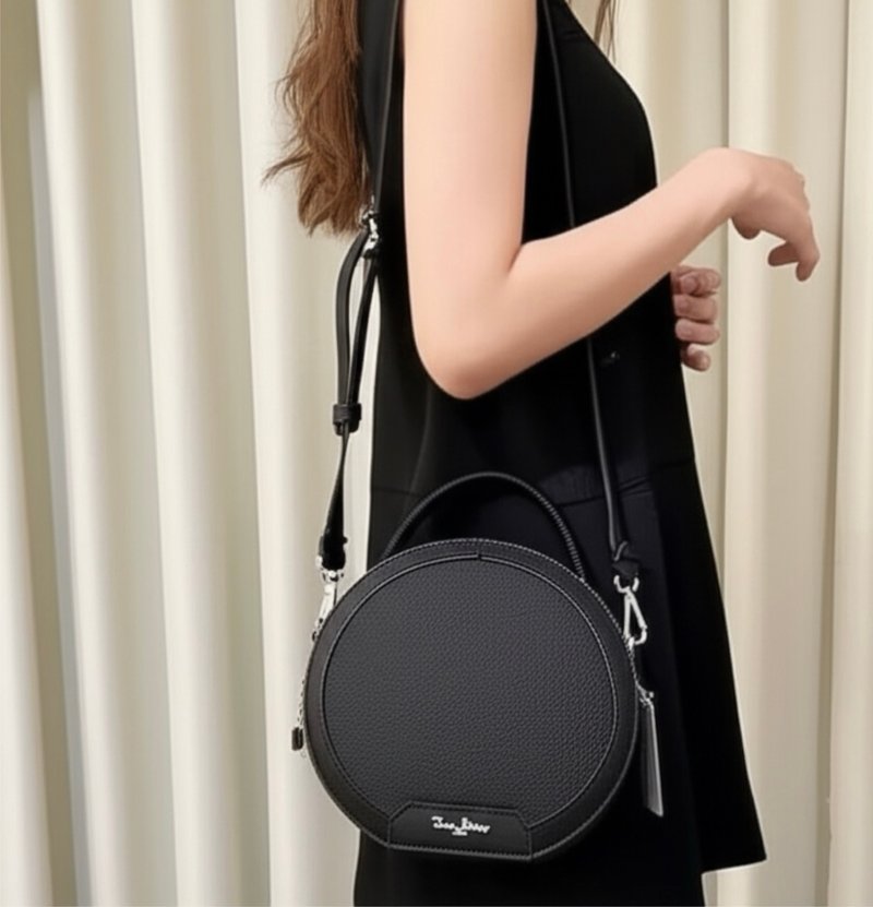 Tosca | Double Zipper Coins Bag - 斜孭包 手袋 手提袋 真皮-黑 - 手提包/手提袋 - 真皮 多色