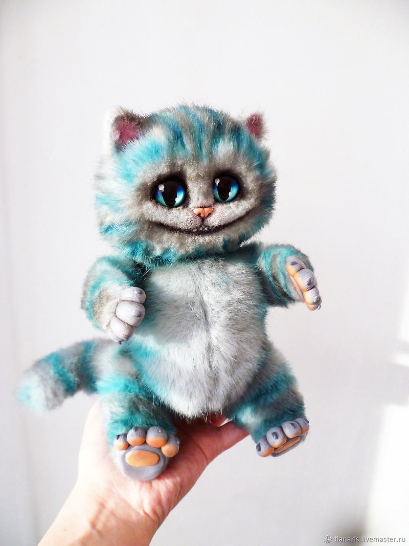 Cheshire cat, Alice in Wonderland, stuffed toy, ooak, poseable toy, handmade - Stuffed Dolls & Figurines - Other Materials Gray