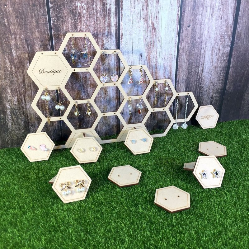 WOOXO Earrings Honeycomb Display Stand Honeycomb Board Earrings Made In Taiwan - Storage - Wood Khaki