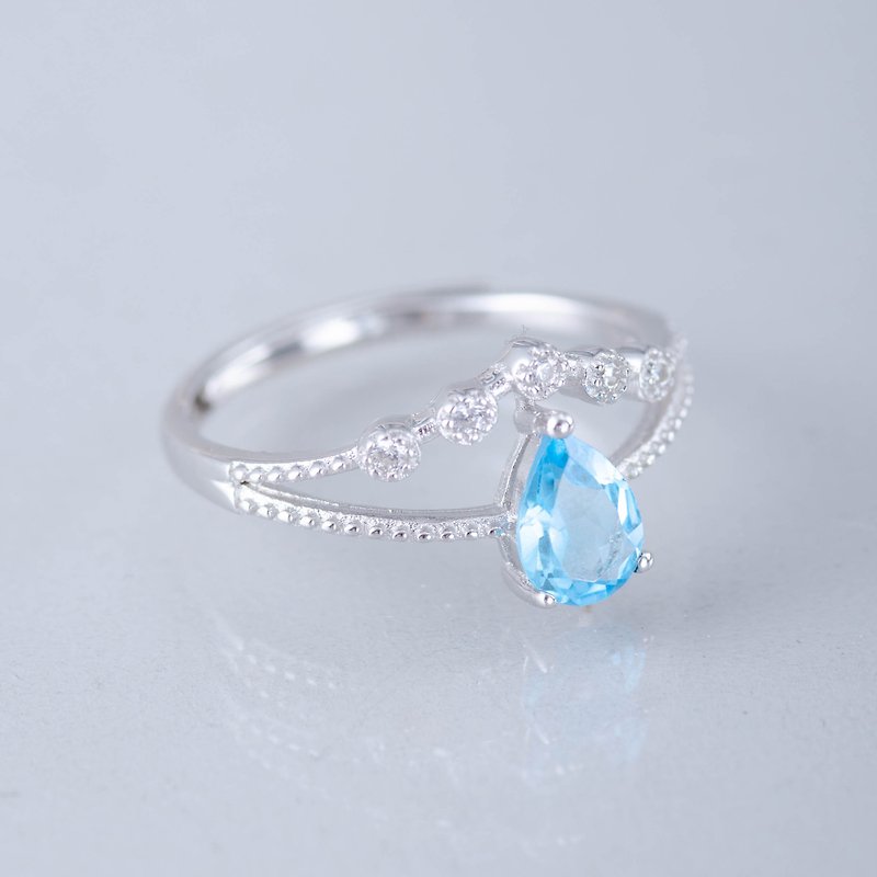 托帕石925純銀戒指 | 拓帕石天然寶石鑲水鑽鋯石水晶 可調節大小 - 戒指 - 寶石 藍色