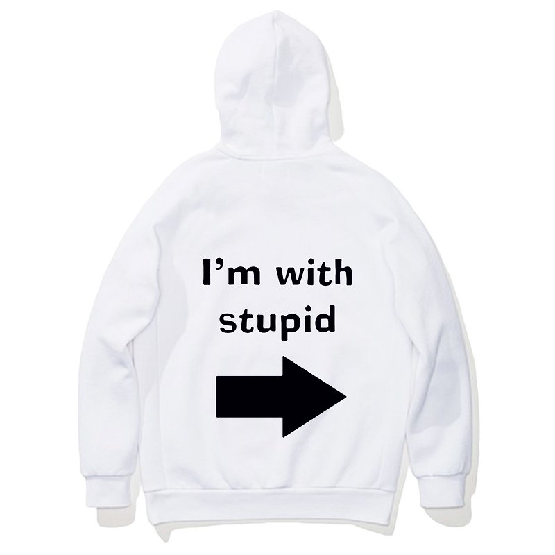 I'M WITH STUPID Long-sleeved bristles hooded T neutral white - Unisex Hoodies & T-Shirts - Cotton & Hemp White