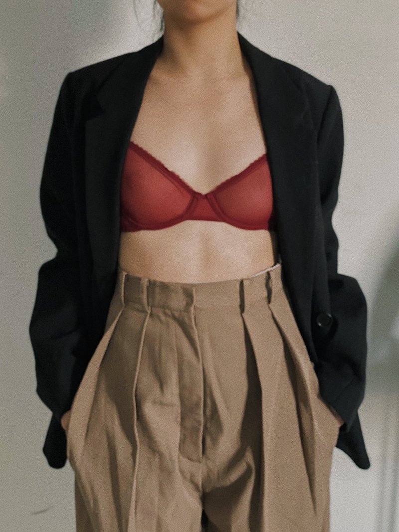 Basic mesh bra underwear set - Women's Underwear - Polyester Red