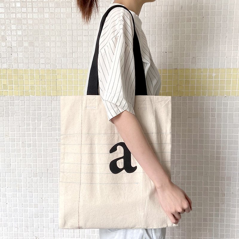 An Alphabet on Exercises Book, a to m, Handmade Canvas Tote Bag - Messenger Bags & Sling Bags - Cotton & Hemp Khaki
