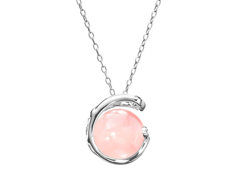 Rose Quartz Necklace, Pink Gemstone Pendant, Chakra 925 Sterling Silver Pendant - Collar Necklaces - Sterling Silver Pink